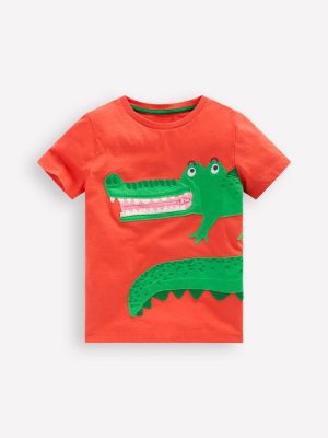 Zip Applique T-shirt-Kiln Orange Crocodile