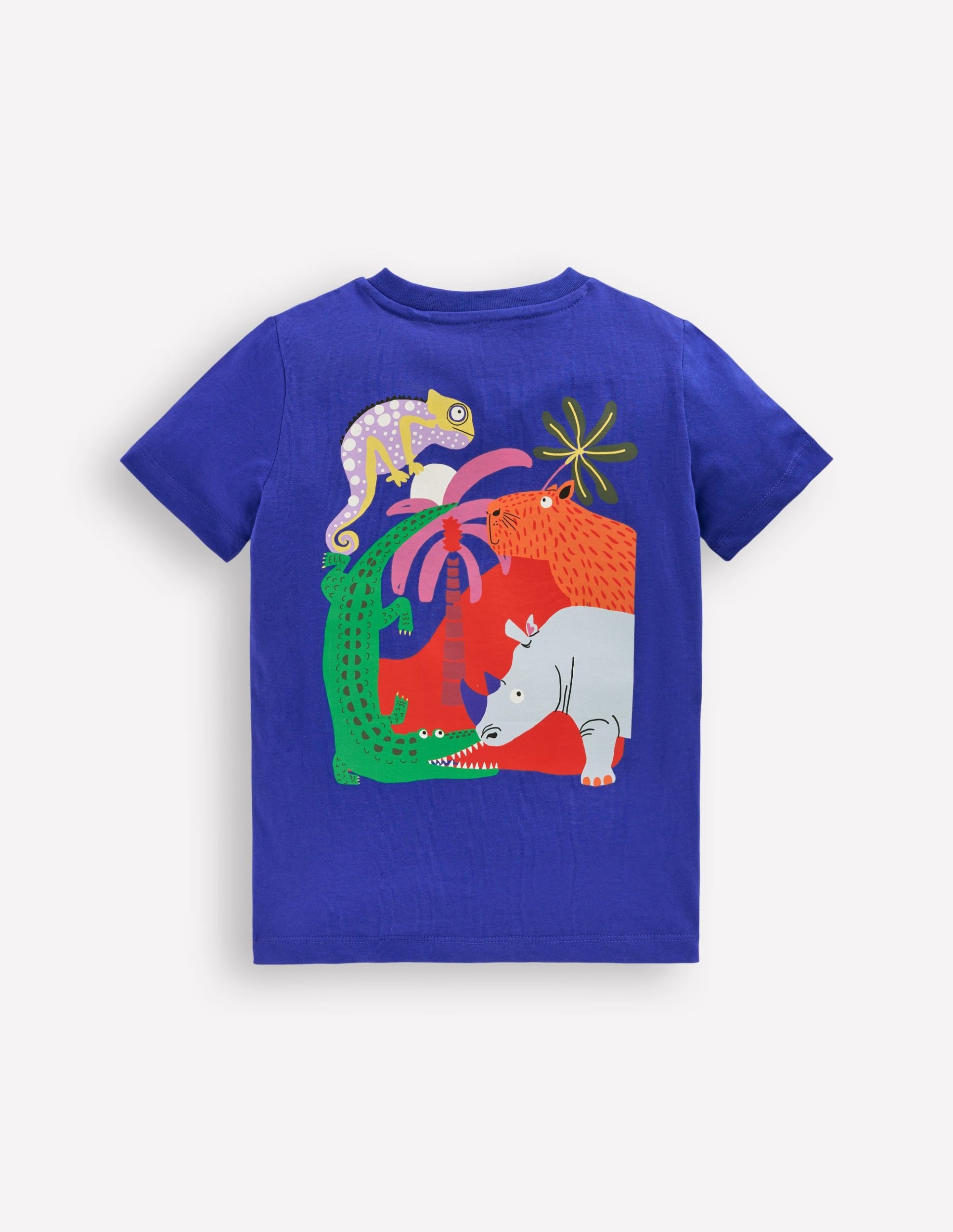 Front & Back Printed T-shirt-Bright Blue Jungle Animals - Image 2