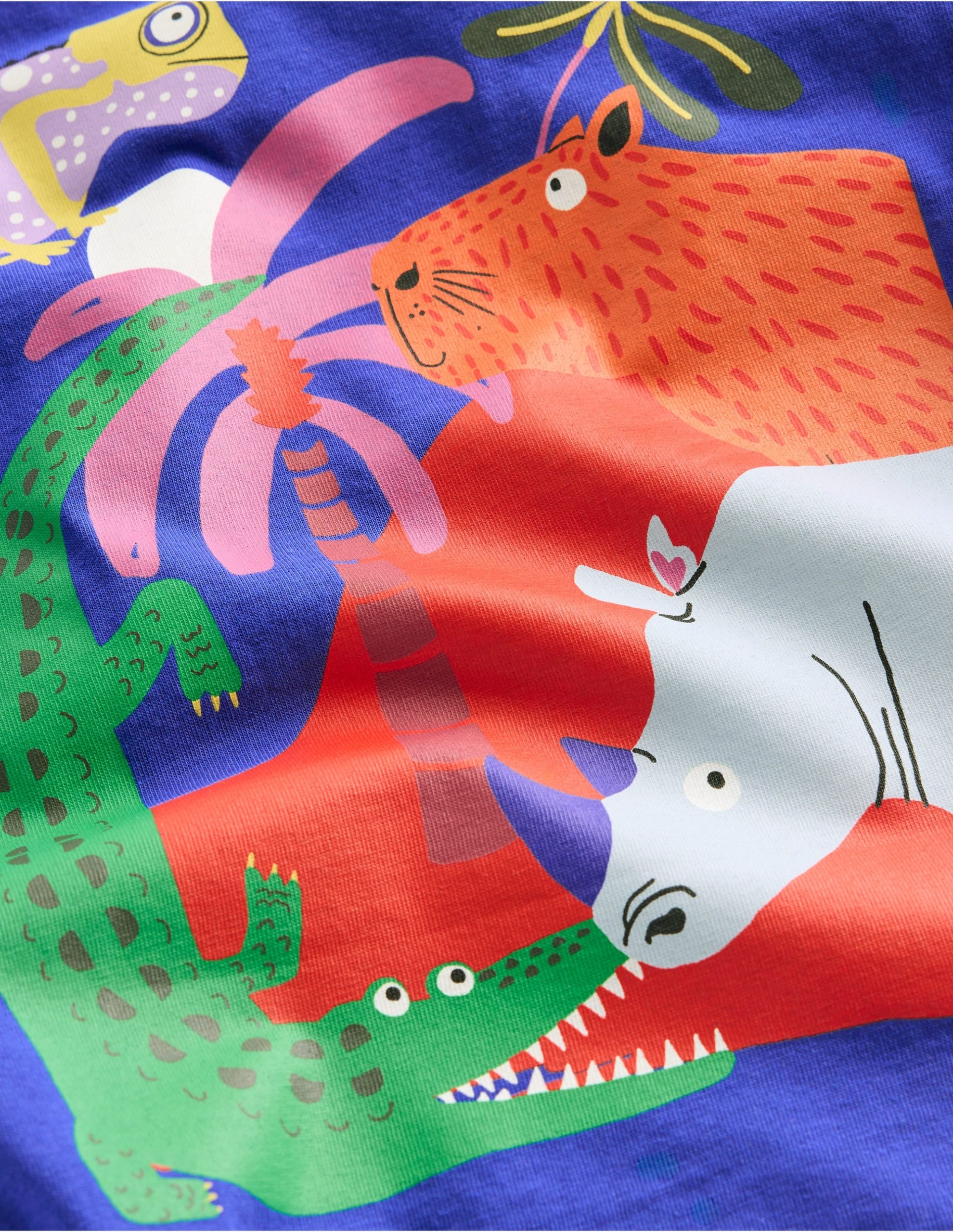 Front & Back Printed T-shirt-Bright Blue Jungle Animals - Image 3