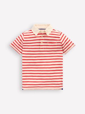 Slub Polo Shirt-Poppy Red/ Ivory
