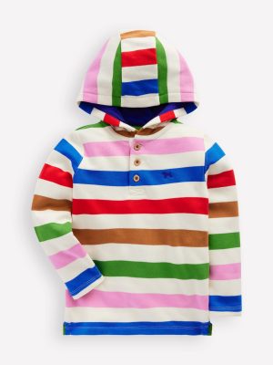 Button Down Hoodie-Gallery Blue Multi Stripe