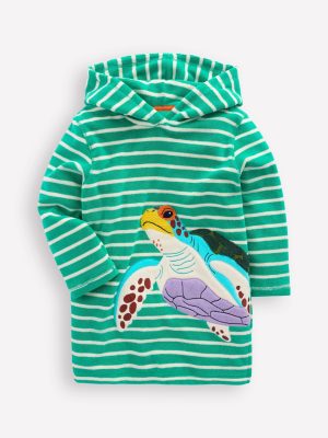 Appliqu?? Towelling Throw-on-Aquamarine Blue Turtle