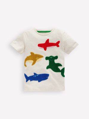 Short Sleeve Boucl?? T-shirt-Ivory Sharks