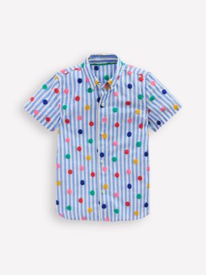 Fun Cotton Shirt-Peacock Plume Blue Spot