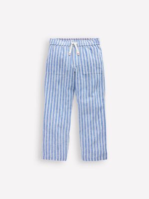 Cotton Linen Pull-on Trouser-Blue Ticking