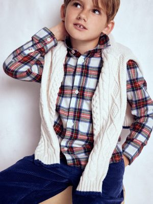Cosy Cotton Check Shirt-Ivory and Red Check