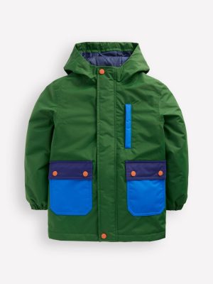 4-in-1 Waterproof Coat-Blue/Green Colourblock