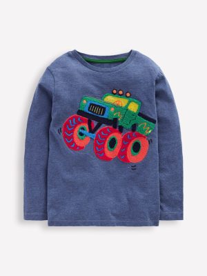 Long Sleeve Boucl?? T-shirt-Denim Marl Monster Truck