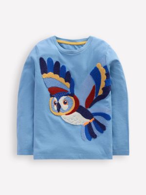 Long Sleeve Boucl?? T-shirt-Seamist Blue Owl