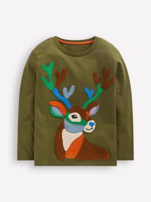 Long Sleeve Boucl?? T-shirt-Winter Moss Deer
