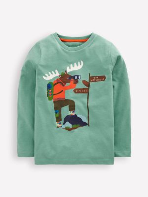 Long Sleeve Printed T-shirt-Oil Blue Moose Explorer