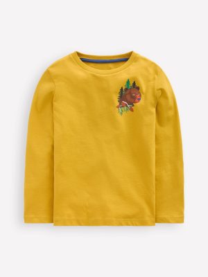 Front & Back Printed T-shirt-Oil Yellow Mountain Animals