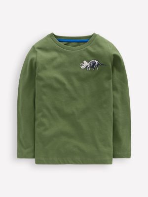 Front & Back Printed T-shirt-Green Volcano Dino