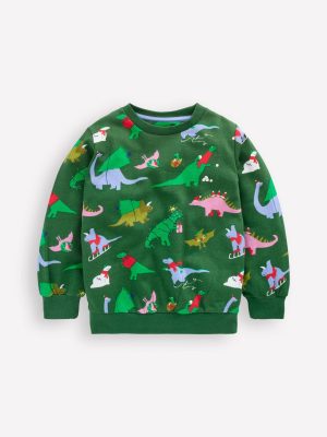 Everyday Printed Sweatshirt-Grape Leaf Christmas Dinos