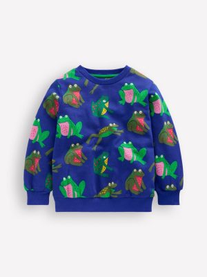 Everyday Printed Sweatshirt-Bright Blue Frogs