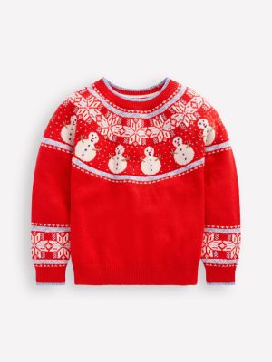 Fair Isle Sweater-Poppy Red Snowmen