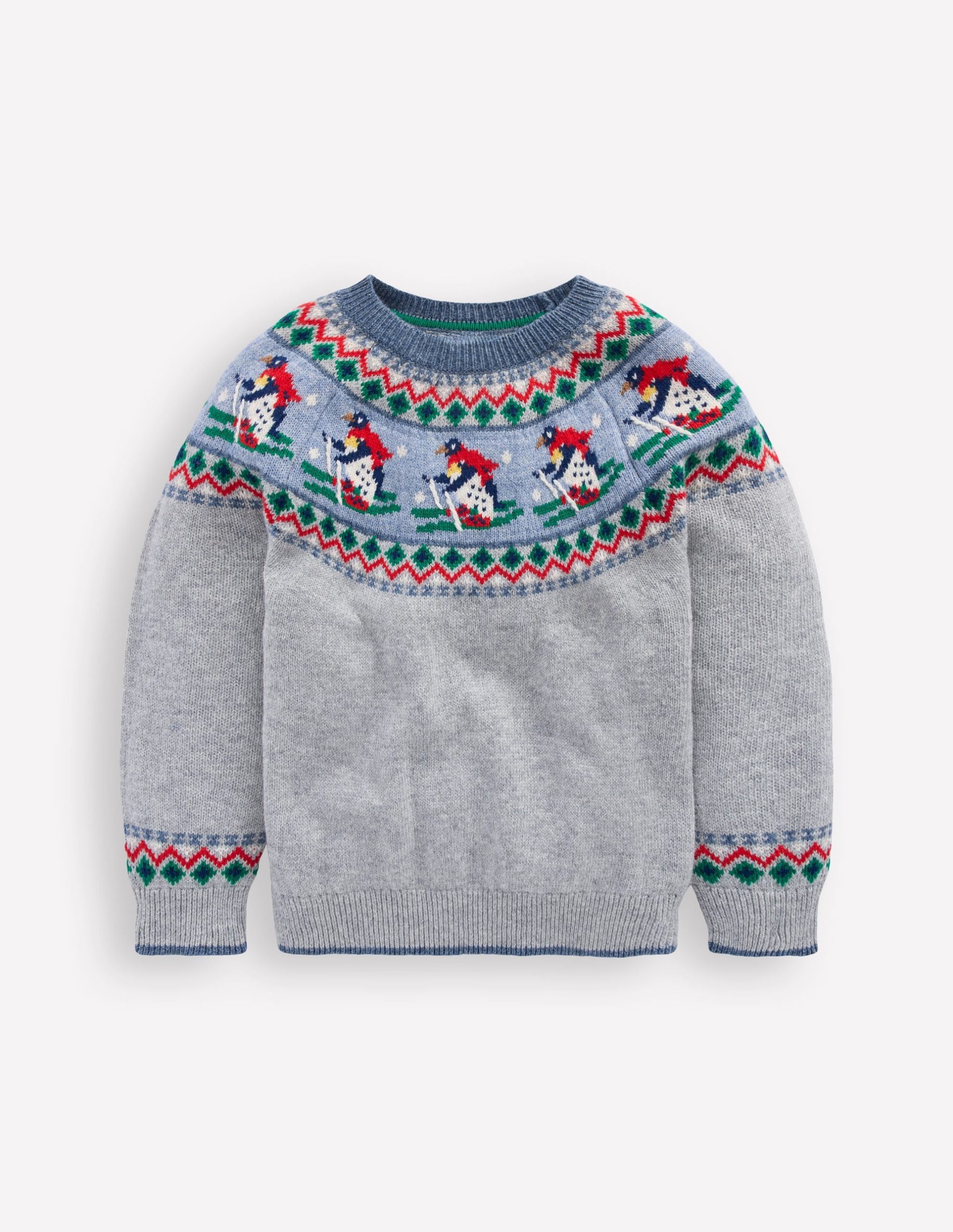 Fair Isle Jumper-Grey Marl Skiing Penguins - Image 2