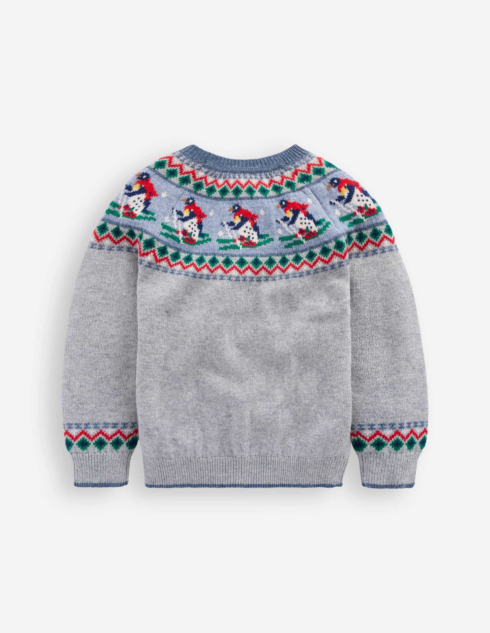 Fair Isle Jumper-Grey Marl Skiing Penguins - Image 3