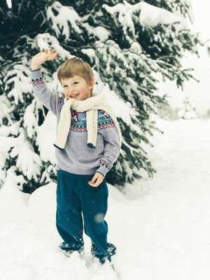 Fair Isle Sweater-Grey Marl Skiing Penguins
