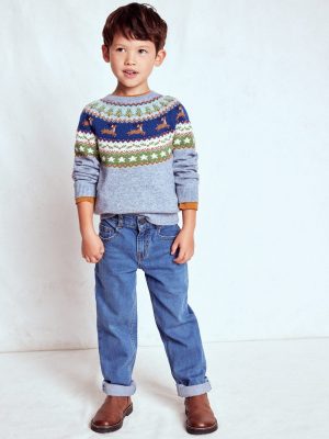 Fair Isle Sweater-Glacier Blue Reindeer