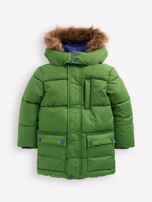 Fleece Lined Padded Coat-Green
