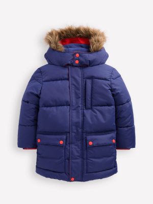 Fleece Lined Padded Coat-Navy