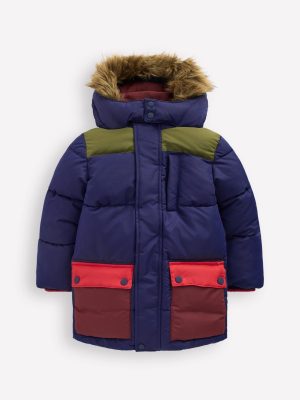 Fleece Lined Padded Coat-Navy Colourblock