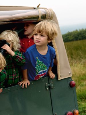 Glow Superstitch T-shirt-Twilight Blue Christmas Car