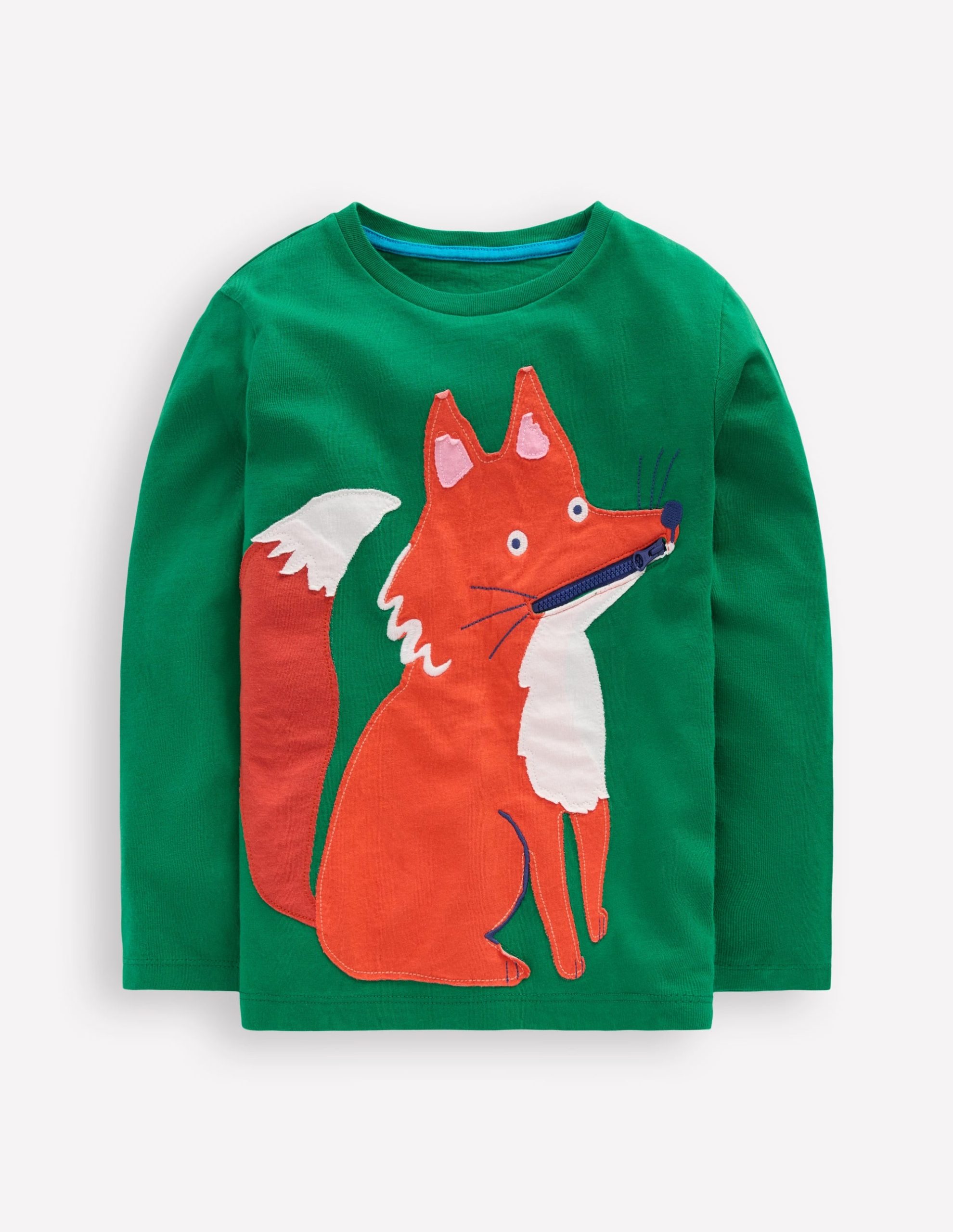 Zip Detail Appliqu?? T-shirt-Shady Green Fox