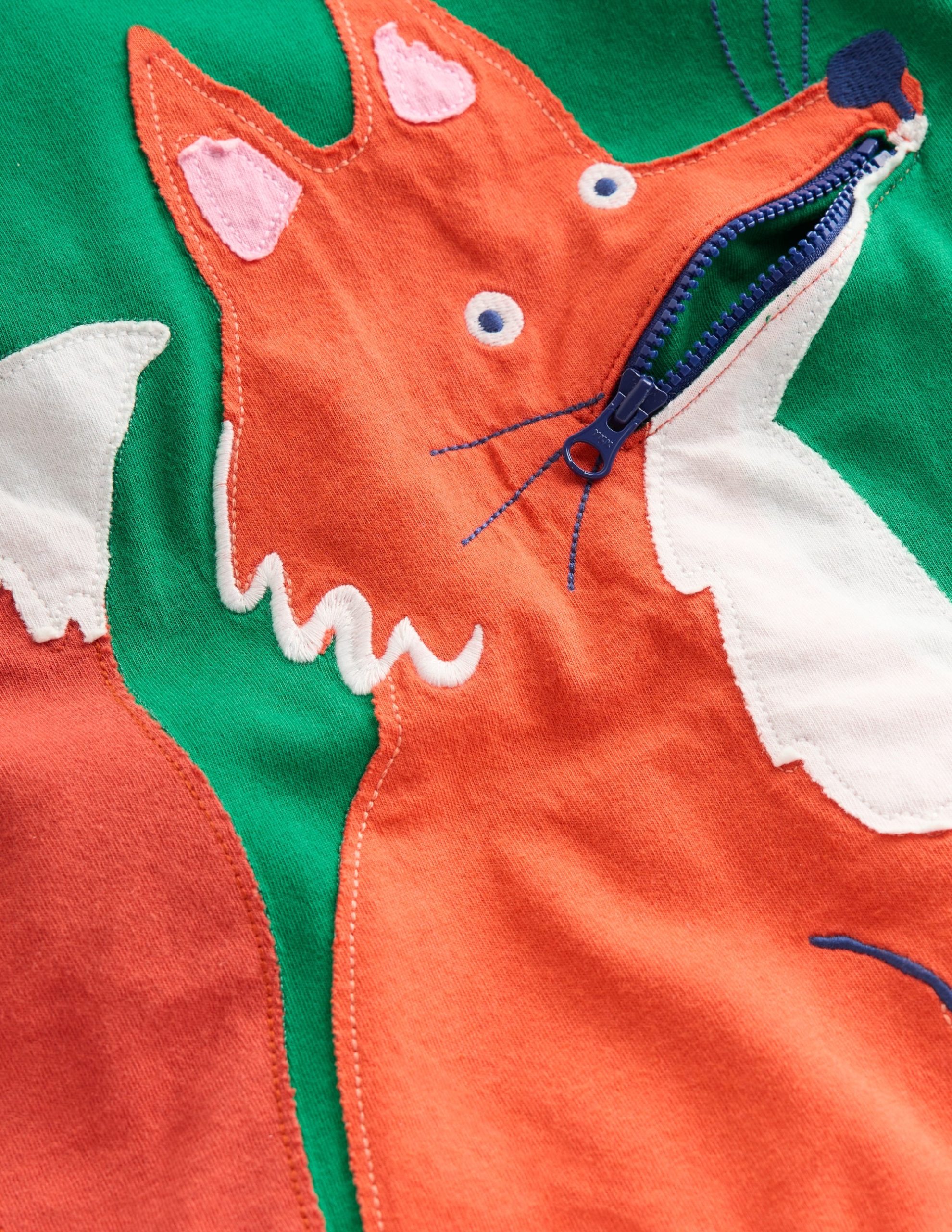 Zip Detail Appliqu?? T-shirt-Shady Green Fox - Image 3