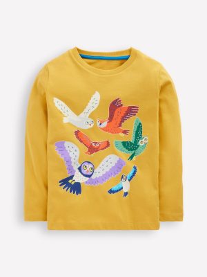 Long Sleeve Glow T-shirt-Canary Yellow Owls