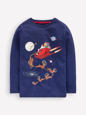 Long Sleeve Glow T-shirt-Space Santa
