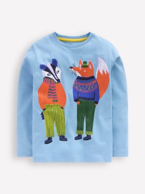 Long Sleeve Novelty T-shirt-Glacier Blue Foxes