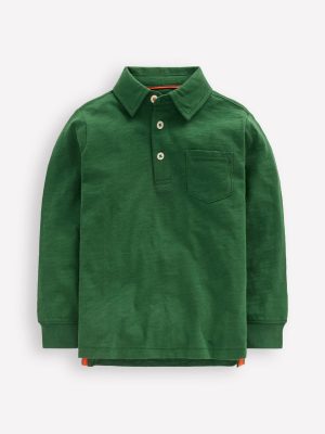Long Sleeve Slub Polo-Pine Green