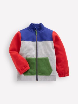 Cosy Zip Through Sweatshirt-Grey Marl Colourblock