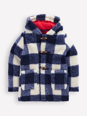Borg Duffle Coat-Navy Gingham