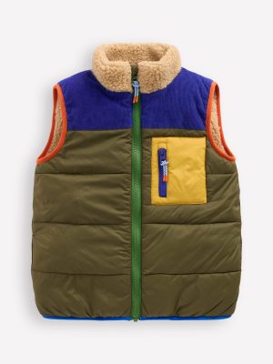 Borg Lined Gilet-Woodland Green