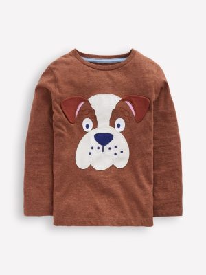 Fun Appliqu?? T-shirt-Brown Marl Bulldog