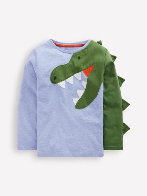 Fun Appliqu?? T-shirt-Blue Marl Dino