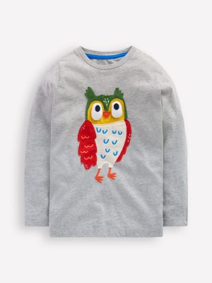 Long Sleeve Novelty 3D T-Shirt-Grey Marl Owl