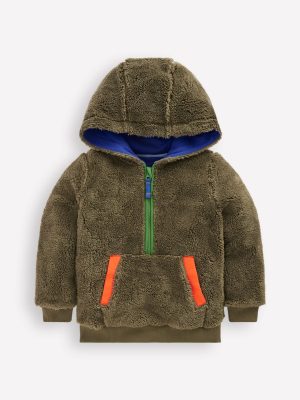 Fleece Half Zip Hoodie-Classic Khaki