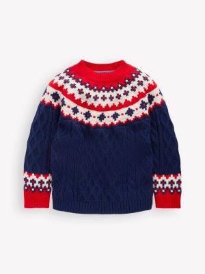 Cable Fair Isle Jumper-Medieval Blue