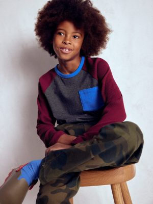 Waffle Mix Raglan-Charcoal Marl/ Rumba Red