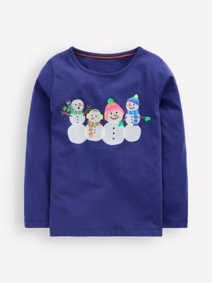Long Sleeve Riso T-Shirt-Starboard Blue Snowmen