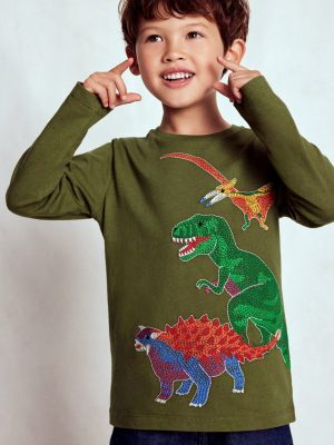 Glow Superstitch T-shirt-Winter moss Dino