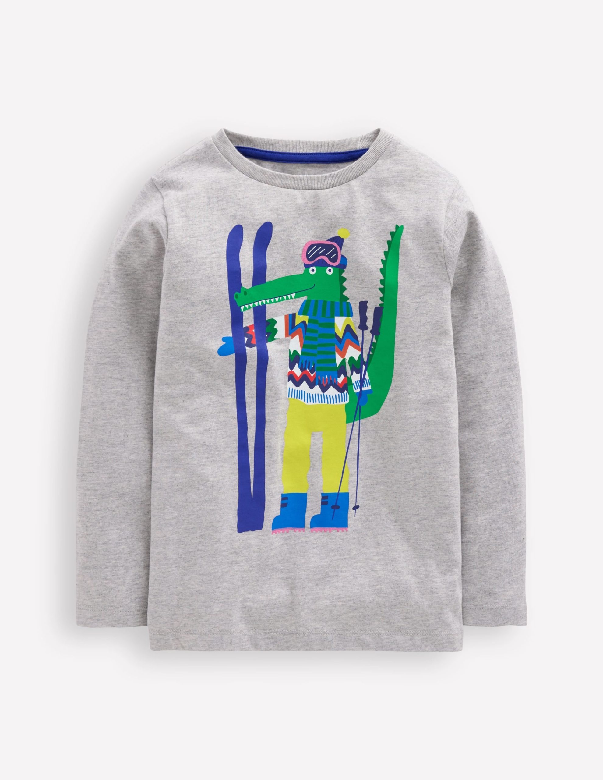 Long Sleeve Novelty T-shirt-Grey Marl Skiing Croc - Image 2