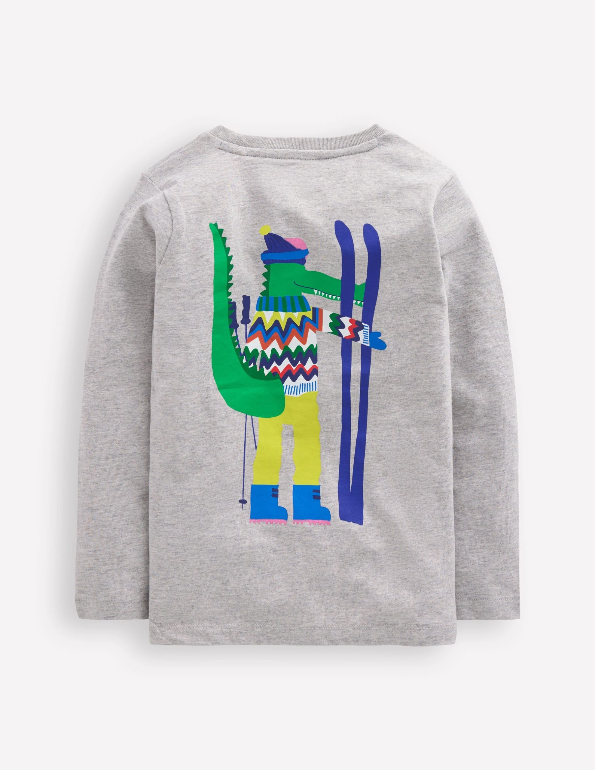 Long Sleeve Novelty T-shirt-Grey Marl Skiing Croc - Image 3