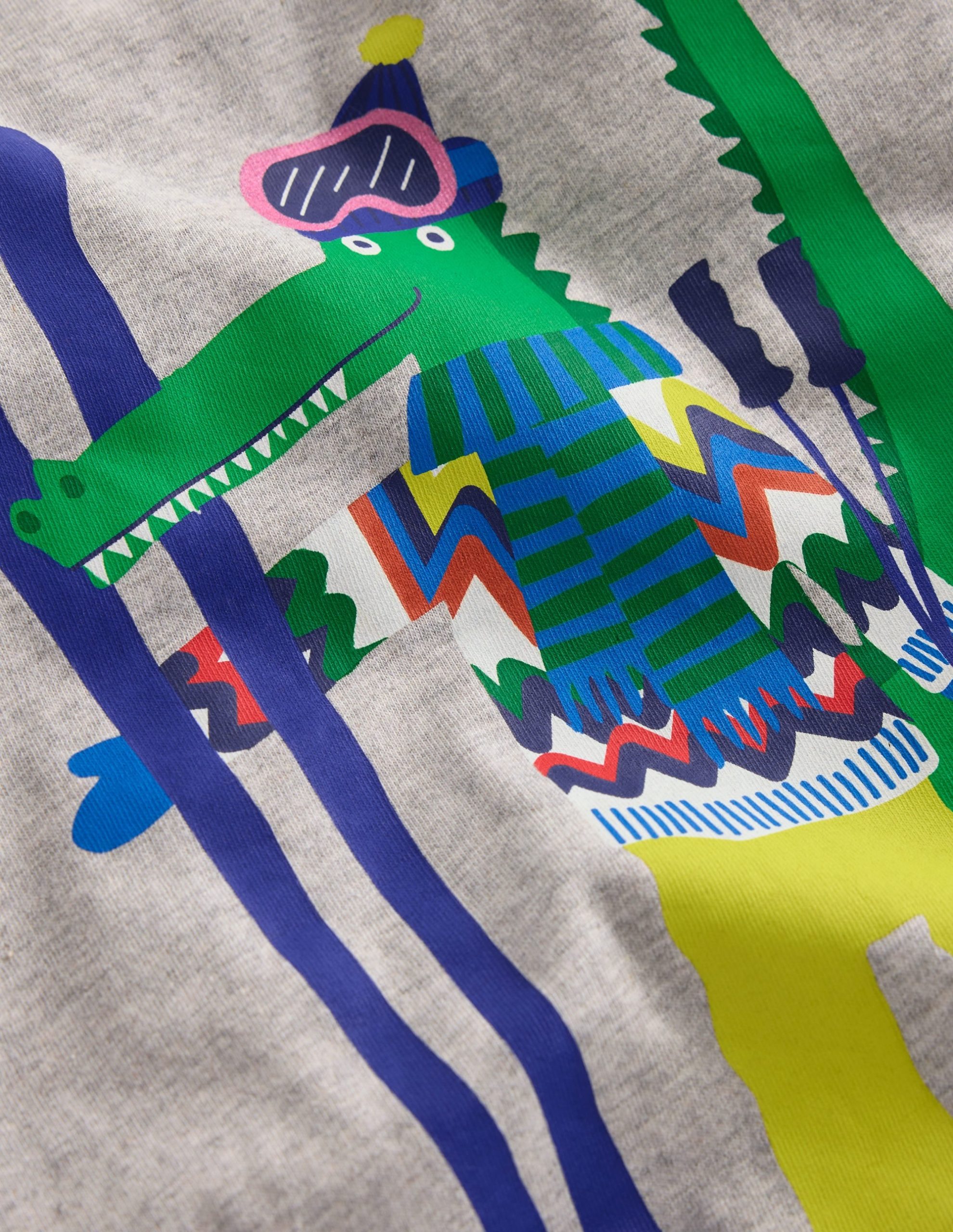 Long Sleeve Novelty T-shirt-Grey Marl Skiing Croc - Image 4