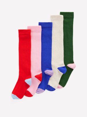 5-Pack Ribbed Knee High Socks-Multi