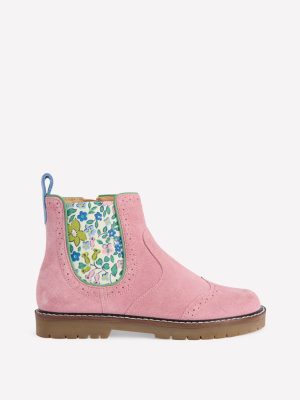Leather Chelsea Boots-Pink Floral